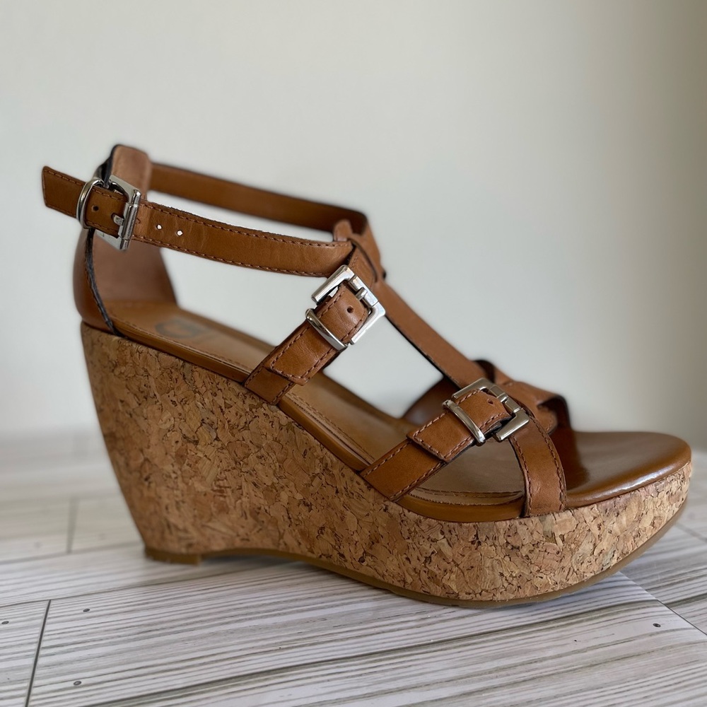 Gianni Bini Cork Wedges with leather buckle accent